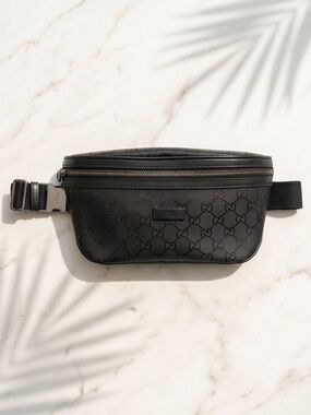 Gucci Black GG Supreme Belt Bag / Waist Bag
